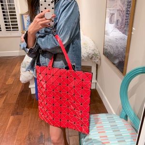 Oversized Geometric Red Shiny Tote